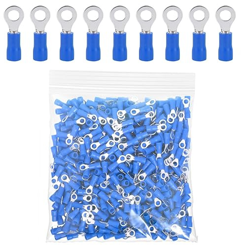 ETOPARS 100 Pièces Bleu M5 Connecteur à Sertir Anneau 5,3mm Cuivre Anneau Électrique Fil de Connecteur 14-16 AWG Cosses a Sertir Anneau Cosses de Câble Sertir Bout Bornes Isolées