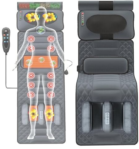 DZTBX Estera De Masaje De Cuerpo Completo con Calor, 20 Cabezales, Almohadilla De Colchón De Masaje Vibratorio, Silla De Masaje Eléctrica Multifuncional con Calefacción, Almohadilla Trasera