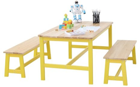 VEVOR Mobili per Bambini 1 Tavolo 2 Panchina 1067x575x482 mm 915x235x280 mm, Tavolino con Sedie per Cameretta Sala Gioco per Bambini da Studiare Mangiare Giocare per Asilo Nido Bambini da 2 a 8 Anni