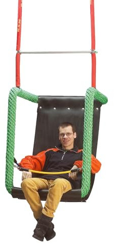 Huck Seiltechnik Schaukelsitz | Sicherungsketten vorne und an den Seiten | 2 m oder 2,50 m Aufhängehöhe | Outdoor | Stahlketten | Gummi | DIN EN 1176 konform