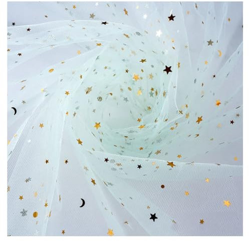 Hrlace Tissu en tulle à paillettes - 1 m large - 1 m large - Motif étoiles, lune et paillettes - Pour bricolage, couture, vêtements, tutu, jupes, mariage, fête, décoration - Vert clair - 100 x