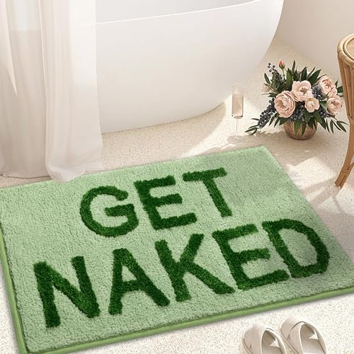 KOEXM Get Naked Badematte, Salbeigrün, 40,6 x 61 cm, rutschfeste Mikrofaser, weiche, niedliche Badematte für Badezimmer, Boden, Dusche, lustige Wohnungsdekoration, maschinenwaschbar