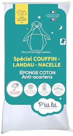 P'tit Lit - Matratzenschoner für Babykörbchen – Babywanne – Babywanne | wasserdichte und milbenabweisende Matratzenauflage – Frottee 100% Baumwolle – saugfähig und leise – Oeko Tex®