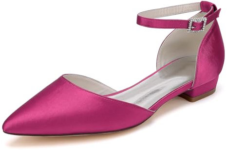 Ballerine Sposa in Raso Fiocco da Donna Cinturino alla Caviglia A Punta Scarpe da Matrimonio Feste Basse 9107-09,Rose,39 EU