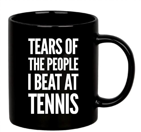 Panvola Tears of The People I Beat at Tennis Gifts for Men Women Tennis Player Gift Sport Coach Ceramic Coffee Mug Novelty Drinkware (Black, 11 Ounces)