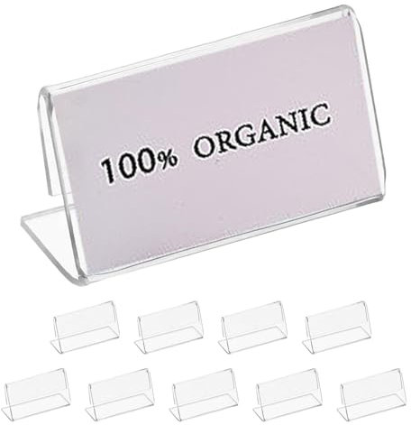 Etiquetas para exhibición de etiquetas, etiquetas para estanterías, 10 unidades de soporte para tarjetas de acrílico transparente, soporte para carteles de mostrador, soporte acrílico para una