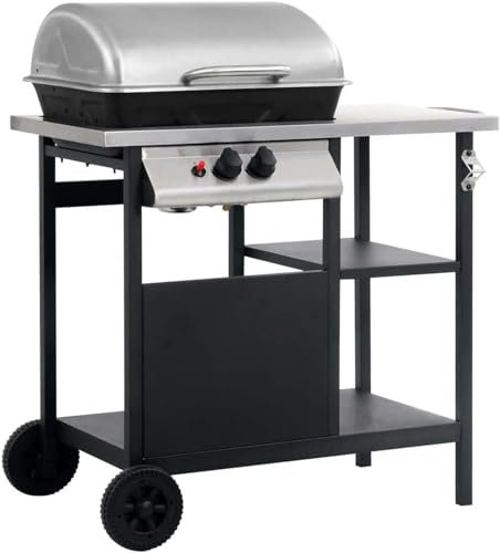 Gas BBQ Grill with 3-layer Side Table Black and Silver, With colour:Black and silver