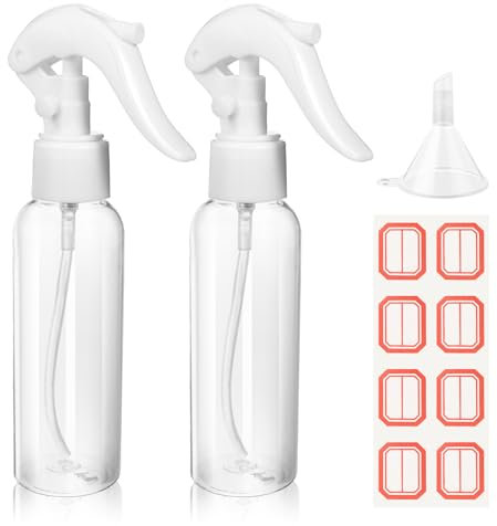 WLLHYF 2 Pack Small Spray Bottles 3.5oz/100ml Plastic Hair Spray Bottle Clear Empty Travel Bottle Fine Mist Reusable Liquid Container for Salons (White, 5 OZ- 150ml)