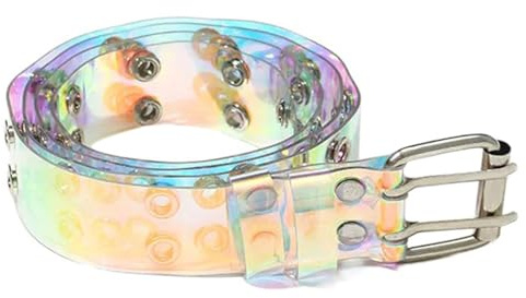 SZYDD Regenbogen Transparent Mode Damen Gürtel Erwachsene Gürtel mit Verstellbarer Doppeldornschnalle Gürtel Transparent Gürtel für Rock Fans Verschleißfest