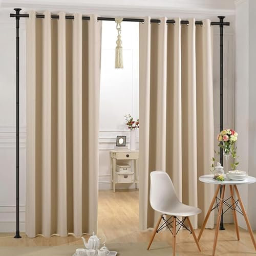 Raumteiler, Keine Bohrung Gardinenstange für Raumtrennung, 4-10ft (H) 71-176 cm (B) einstellbare schwerlastbereich Boden bis zur Decke Raumteiler, tragbare hängende Teiler Raumtrenner, Schwarz