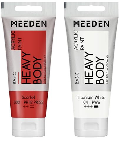 MEEDEN Peinture Acrylique Rouge Écarlate: 100 ml Tube Peinture Acrylique Epaisse avec Couleur Blanche Titane Supplémentaire pour Toile Art Peinture