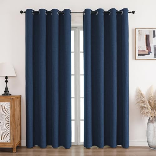 CUCRAF 100% Blackout Curtains Blue 84 Inch Drop 2 Panels Soft Texture Energy Saving Sun Blocking Thermal Eyelet Curtains for Bedroom Living Room 52 X 84 Inch