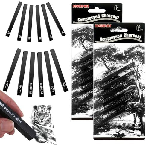 Megcdtr Gepresste Zeichenkohle, 12 Teiliges Sketch Kohlestifte, Kohlestifte Set Geeignet zum Zeichnen Skizzieren Schreiben Kunstdesign(Schwarz)
