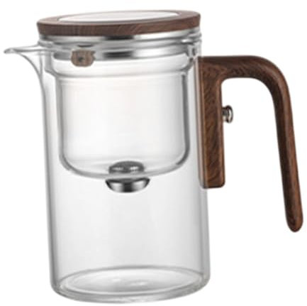 FLCPJGV Glass Teapot with Bulk Tea Infuser, Kettle with Water Separation and Wooden Intake, Multi, 600ml