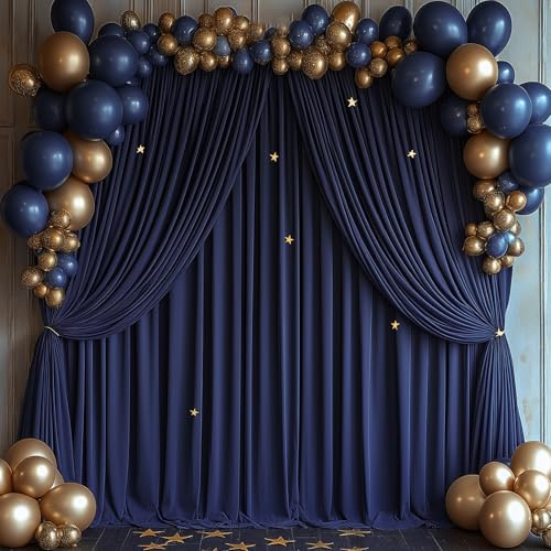 ESGOTBME Lot de 2 Rideaux de Fond infroissables en Tissu Doux pour fête, Mariage, décoration de fête d'anniversaire, arrière-Plan pour Photographie, 1,5 x 3 m, Bleu Marine