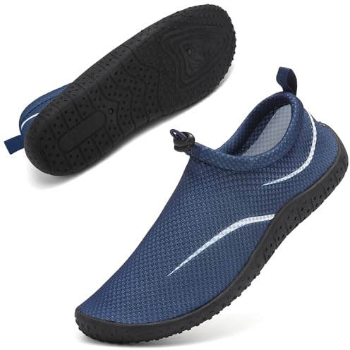 Water Shoes Beach Shoes Swim Swimming Aqua Socks Barefoot for Sea Pool Quick Dry Lightweight Breathable Adjustble Surf Dive Women Men(Drawstring Line Blue 40 EU/6.5 UK)