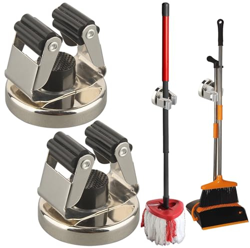 MUTUACTOR Magnetischer Besenhalter,2PCS Besen- und Mopphalter mit Bruchschutz mit 360° drehbarem Gestell zum Einhängen in Kühlschränke mit Metalltüren Waschmaschine Besen- und Mopphalterung