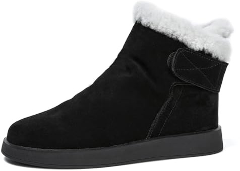 Solamni Schwarz Damen Winterschuhe Kurz mit Klettverschluss - Wasserdichte Stiefeletten mit Rutschfester Sohle, Warme Gefütterte Ankle Boots