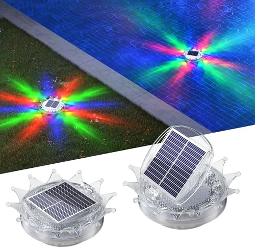 JACKYLED Poolbeleuchtung Unterwasser Solar, 10 RGB Modi LED Unterwasser Licht, Whirlpool Beleuchtung für Garten, Terrasse, Teich, Weg, Hof – IP68 Wasserdichte Schwimmende Poollichter