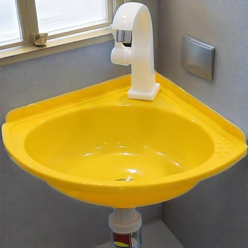 Mini Lavabo angolare Lavandini Bagno Vasca Singola con Rubinetto Lavandino compatto montaggio a parete per piccoli guardaroba e bagno,Senza Foratura,Facile pulizia
