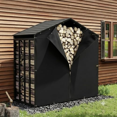 UDPATIO Metall Kaminholzregal Anthrazit 185 x 105 x 190 cm / 3,2m³ mit Metall Dach – Wetterfest, mit UV-Beständiger Plane, Stapelhilfe Kaminholzlage Holzlager für Garten Terrasse