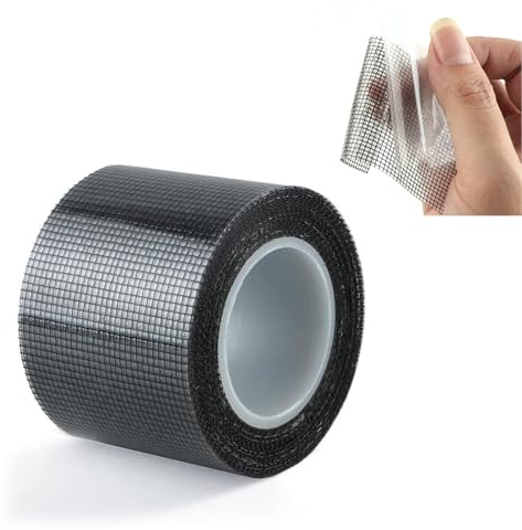 Insect Mesh Repair Tape 5m – Black Fibreglass Mesh Adhesive Roll for Window Screen Patch – Strong Self-Adhesive Strip for Fixing Screen Doors, Tents, Netting, Fly Barriers and Outdoor Enclos