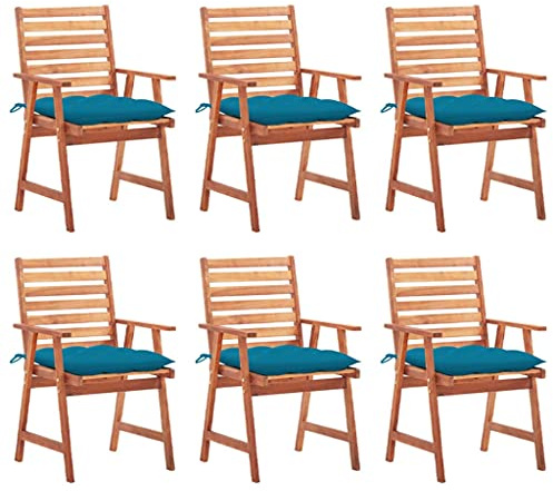 Ziaphsol Garten-Essstühle 6 STK. mit Kissen, Massivholz Akazie, 56x62x92 cm, wasserdichte Auflagen, Bequeme Terrassenstühle für Outdoor-Bereich