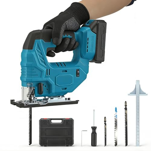 850W 20V Cordless Jigsaw with 2 x 2.0Ah Batteries & Charger | 2400 SPM, 6-Speed Brushless Motor, ±45° Bevel, 3 Orbital Settings & LED | Cuts 65mm Depth in Wood/Metal/PVC/Plywood | Includes 6 Blades