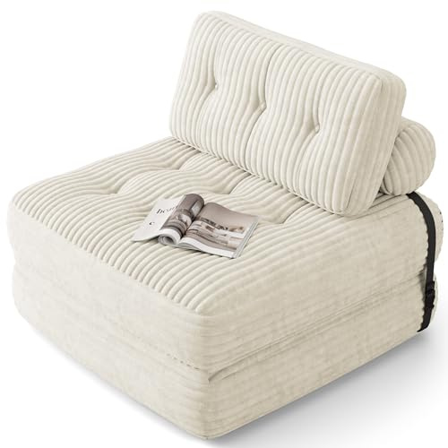 Xbro Faltbares Schlafsofa, Klappsofa 2-in-1 Mit Schlaffunktion, Gästebett Für Kleine Räume, Cordbezug, Verstellbare Kopfstütze, Boden Sofa, 170 x 85 cm, Beige