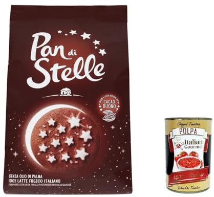 Italian Gourmet Bundle 12 x 350 g Pan di Stelle Kekse mit Kakao und Zuckersternen, italienische Frühstückskekse mit 100% frischer italienischer Milch, ohne Palmöl, Familienvorrat 4,2 kg