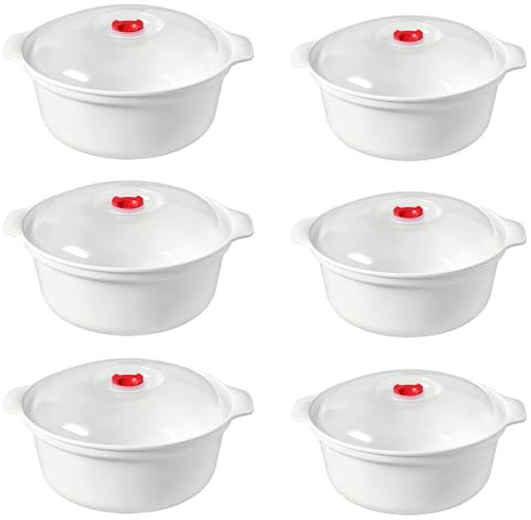 MIUUIPI 6 tlgs Mikrowellengeschirr mit Deckel Kunststoff Set, Mikrowellen Geschirr Set mit Dampfventil 0,9L/1,6L, BPA-Freie, Frischhalte- & Tiefkühlset zum Aufwärmen in Mikrowelle, Spülmaschinenfest