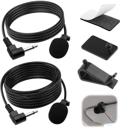 2 Micrófonos Coche Jack 3,5mm, Externos con Clip y Cable 3m | Micrófono radio coche con clip, conexión 3,5mm y cable largo, ideal para manos libres, GPS y sistemas Bluetooth.