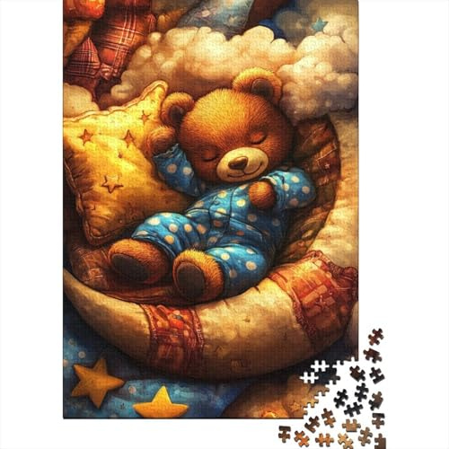 Cute Sleeping Teddy Bear Jigsaw Puzzle for Adults 1000 Piece Jigsaw Puzzle Paper Warm Fairy Tale Night Puzzle Game for Family Relax Home Decor Gift 52x38cm/1000pcs