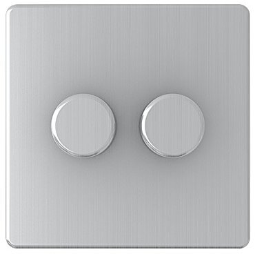 UEP Screwless Brushed Chrome 2 Gang LED Leading Edge Dimmer Switch