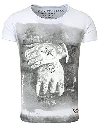 Key Largo Herren T-Shirt ALIVE Vintage Look Nieten Hände Tattoo Sommershirt weiß L
