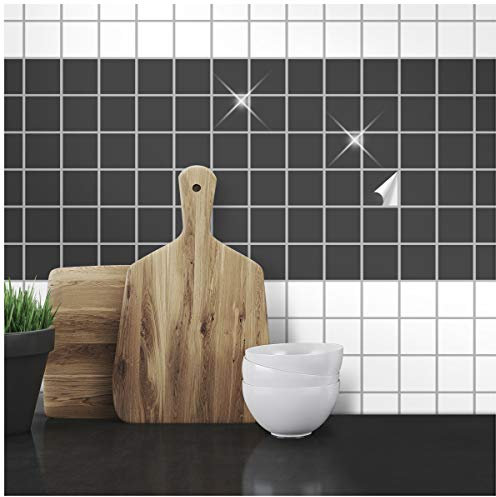 Wandkings Fliesenaufkleber - Wähle eine Farbe & Größe - Anthrazit Glänzend - 7,5 x 7,5 cm - 100 Stück für Fliesen in Küche, Bad & mehr