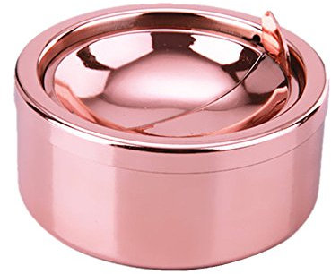 Kinger_Home Edelstahl Aschenbecher mit Deckel, Zigarette Aschenbecher für den Innen- oder Außenbereich, Aschenbecher für Raucher, Desktop Smoking Aschenbecher für Home Office Dekoration (Rosegold)