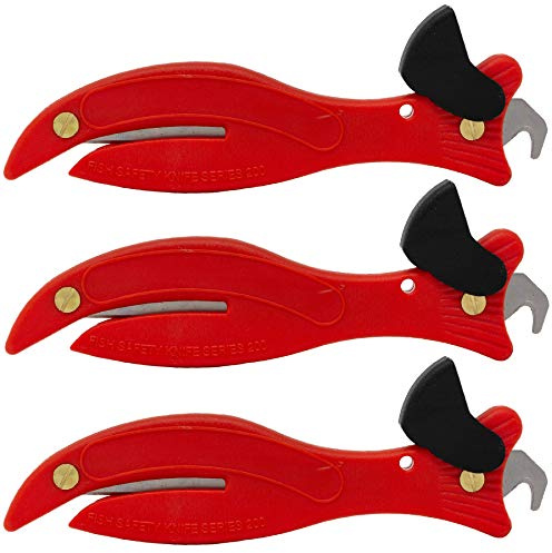 Fish 200 Original Enclosed Blade Safety Box Cutter (3, Red)