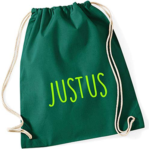 minimutz Personalisierter Turnbeutel mit Namensdruck zum Zuziehen | bedruckt mit Namen für Jungen & Mädchen | Zuziehbeutel Stoffbeutel in vielen Farben (dunkelgrün)