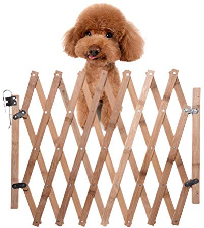 Koowaa Retractable Pet Gate, Wood Dog Sliding Door Indoor Dog Gate Doorway Stairs Puppy Safety Fence, Height 48cm, telescopic length 60-110cm