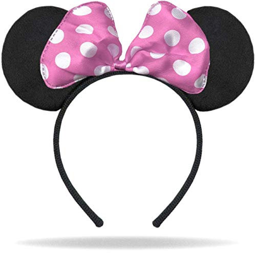 Hatstar Maus Ohren Haarreifen in schwarz | Schleife in rosa mit weißen Punkten | Haarschmuck für Kinder & Erwachsene | Kopfschmuck Damen & Mädchen | Kostüm Accessoire für Karneval & Fasching