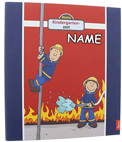 personalisiert mit Name - Kindergartensammelordner, Frido Firefighter, A4, Mit 4 illustrierten Trennblättern, 5,5 cm Rückenbreite, Kunstdruck laminiert mit UV-Lack, Rot, 35445