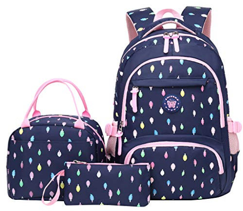 Kinderrucksack 3 Stück Rosa Mädchen Grundschultasche Nylon wasserdicht mit isolierten Lunchpaket Federmäppchen für Kinder Tagesrucksack, 6-13 Jahre Jugendliche Laptoptasche Schülerrucksack.
