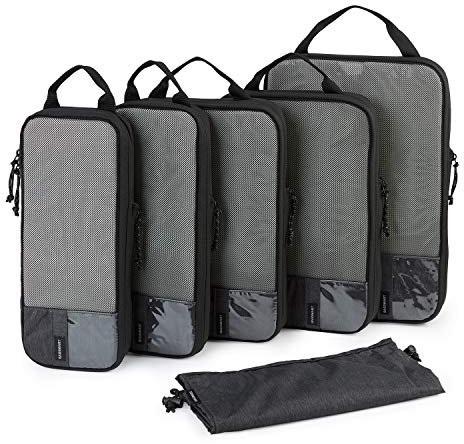 BAGSMART 2/4/6-Piece Compression Packing Cubes Set for Suitcases Backpack, Travel Organisers Bags for Luggage, Holiday Travel Essentials Accessories, Black