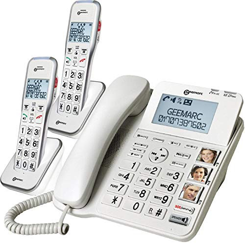 Geemarc Amplidect 595 Combi Duo - Extra Loud Set of Home Telephones with Emergency Call Function and Big Buttons for Seniors - Low to Medium Hearing Loss - Hearing Aid Compatible - UK Version