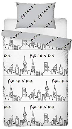 Character World Friends TV Show Scene Single Duvet Cover Officially Licensed Reversible Two Sided White Manhattan Design with Matching Pillowcase, Polyester, (Single Duvet), FRISCNDS001UK1