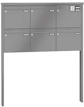 RENZ/Tetro / 5er Freistehende Briefkastenanlage Standbriefkasten mit Sprechfeld/RAL-Farbe 9007 Volumen 12 L/zum Einbetonieren/Dein-Briefkasten.de
