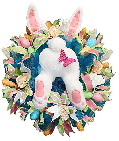 MisFox Osterdeko Garten Frühlingsdeko, Osterhase Hintern Girlande Deko, Hübsche Osterschmuck Zum Aufhängen für Draußen Tür Oder Fenster, 15,7 x 21,6 Zoll (Osterhase #04)