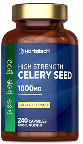 Celery Seed Extract Capsules 1000mg | 8 Months Supply | 4:1 High Strength Extract | 240 Count | Apium Graveolens Supplement | by Horbaach
