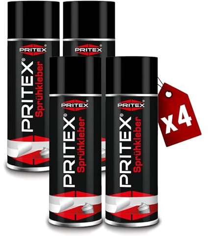PRITEX Sprühkleber 4x 400ml, Kleberspray mit hoher Sofortklebekraft